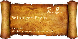 Reininger Ervin névjegykártya